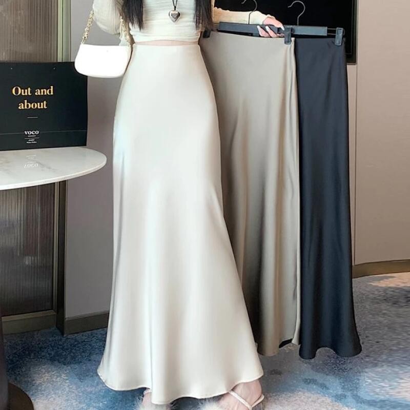 Solovely เรโทร ผู้หญิง กระโปรงทรงหางปลา เอวสูง แม็กซี่ กระโปรง