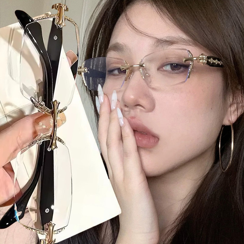 Diamond-Cut Edge Design Retro Glasses - แว่นตาสไตล์ฮิปฮอปไร้กรอบ