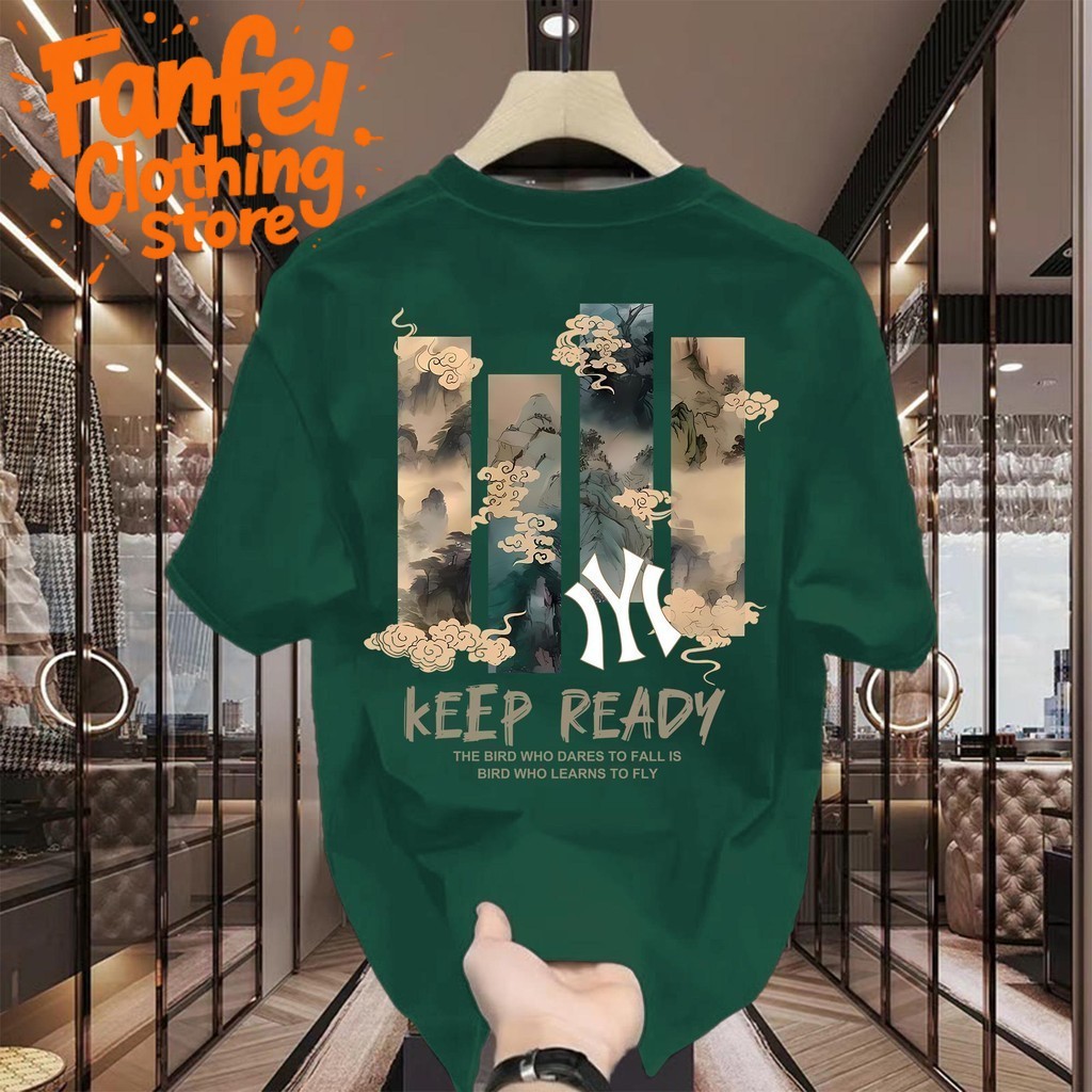 (จัดส่งตลอด 24 ชั่วโมง)Fanfei. American Rascal หล่อผ้าฝ้ายแขนสั้นเสื้อยืดผู้ชายฤดูร้อนอินเทรนด์พิมพ์แบรนด์