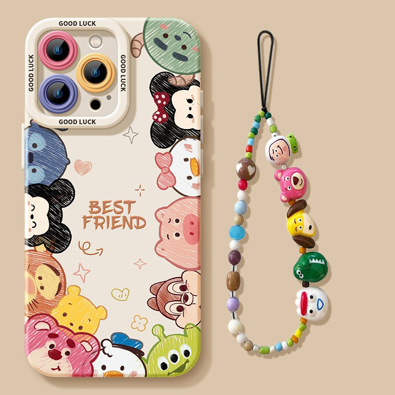 สำหรับ IPhone 15 16 11 13 12 14 Pro Max XR 16 15 7 8 Plus XS Max X เคสสร้อยข้อมือลายกราฟฟิกสุดน่ารักพร้อมเพื่อนสัตว์