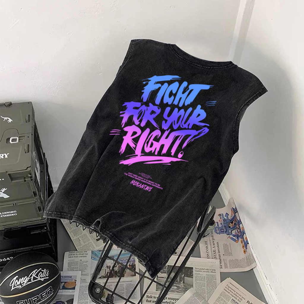 UT shop 🕶️เสื้อยืด แขนกุด เสื้อกล้าม oversize ผ้าCotton100%วินเทจ เสื้อยืดคอกลมแขนกุด เสื้อผู้ชาย'FICHT FOR YOUR'แขนสั้น - รูปที่ 4