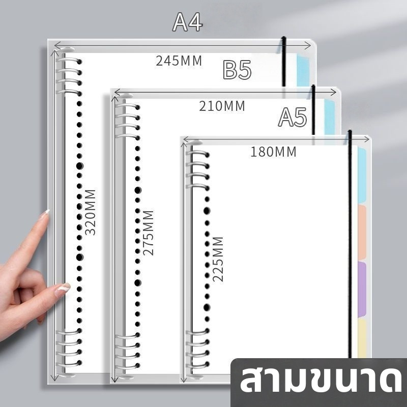 ส่งสินค้าทุกวัน Planner ปกสีใส ขนาด A5 B5 A4 สมุดบันทึกไดอารี่ DIY PLANNER