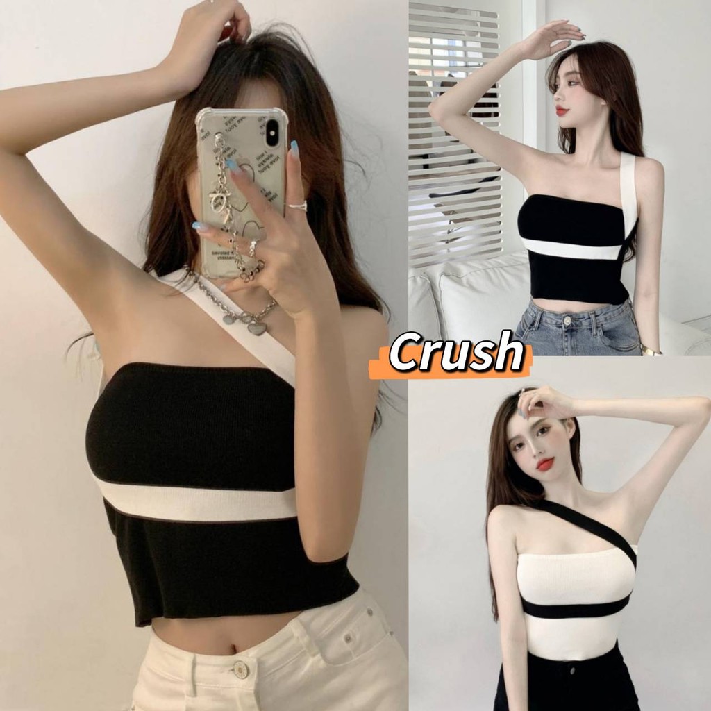 Crush💘 เสื้อเกาะอก ดีเทลสายคาดเก๋ๆ ใส่ได้2แบบ สไตล์เกาหลี มีสองสีน่าใส่มาก 🛒พร้อมส่งจากไทย (CY-1)