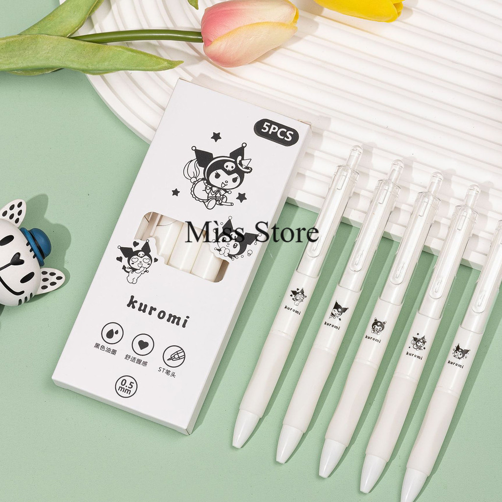 🔥สินค้าลดราคา ชุดปากกาหมึกเจล ลายการ์ตูน ขนาด 0.5 มม.หมึกสีดำ สําหรับสํานักงาน อุปกรณ์การเรียน 1 กล่อง 5 แท่ง