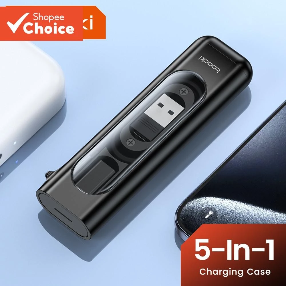 Toocki เคสชาร์จ 5-in-1 สายเคเบิล USB C ถึง USB C ความเร็วสูง 60 วัตต์ และพินสำหรับเสียบการ์ดข้อมูล Micro Type C 1OS