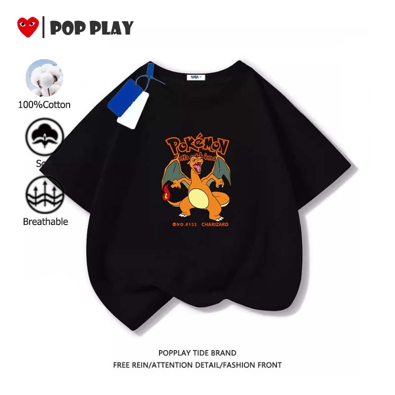 เสื้อยืดเด็ก （Pokemon） ทั้งเด็กชายและเด็กหญิงสามารถสวมใส่ได้ สบายและนุ่ม ลายพิมพ์การ์ตูนน่ารัก (ส่งเร็ว จัดส่งจากไทย)