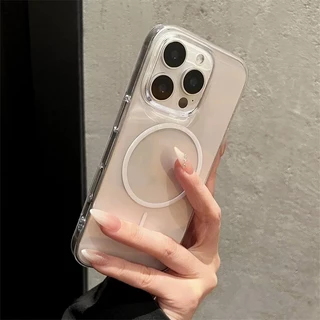 แหวนแม่เหล็กสีดำโปร่งใสแบบบางสำหรับ iPhone 17 15 11 16 14 12 13 16PRO 14PRO 11PROMAX เคส iPhone 14PLUS 16PLUS#077