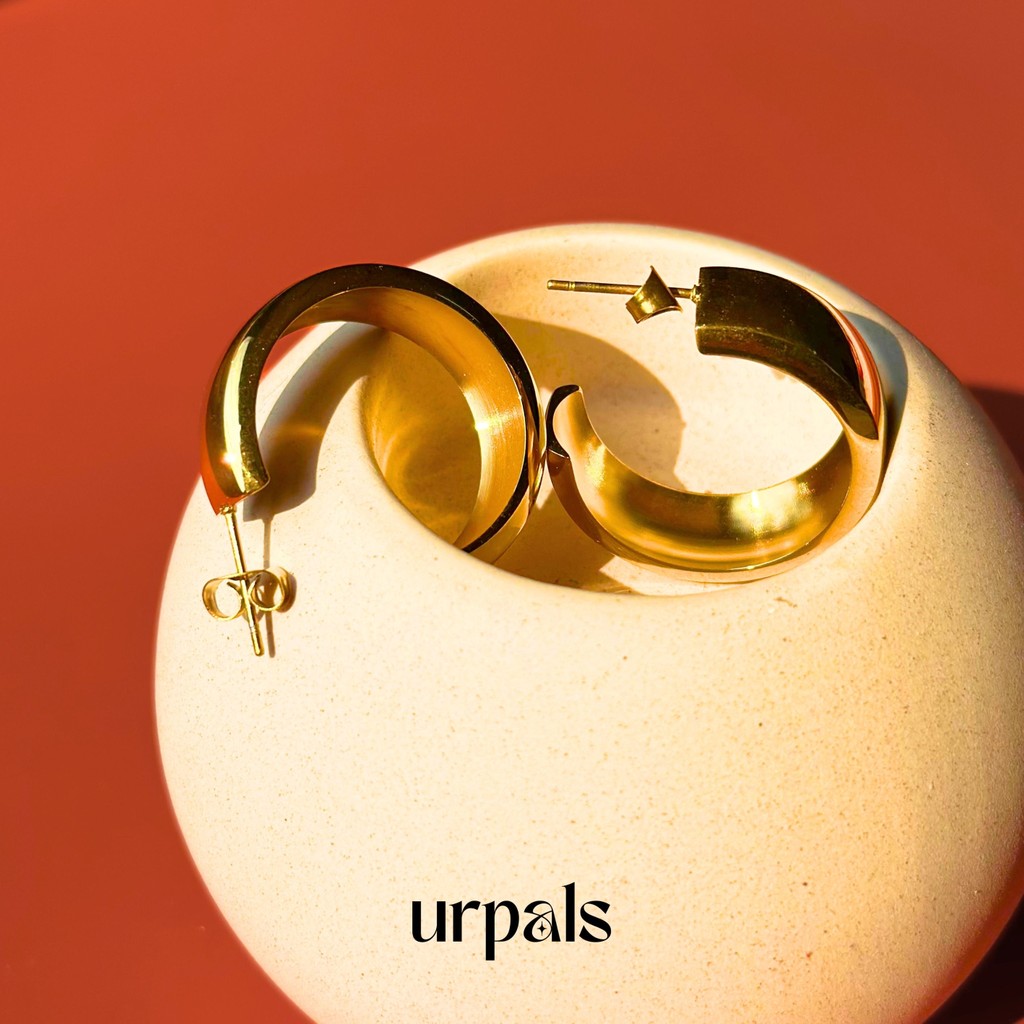 URPALS ต่างหูห่วง ต่างหูชุบทอง 18K ดีไซน์เก๋ ใส่ได้ทุกวัน ไม่ลอกไม่ดำ ใช้งานได้นาน
