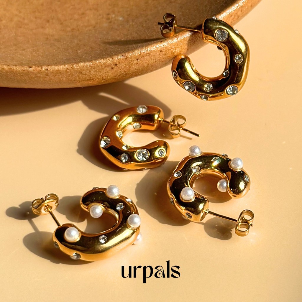 URPALS ต่างหู งาน Stainless ชุบทอง18K ฝังเพชร CZ หลุดยาก ทนน้ำ ทนเหงื่อได้ดี - รูปที่ 4