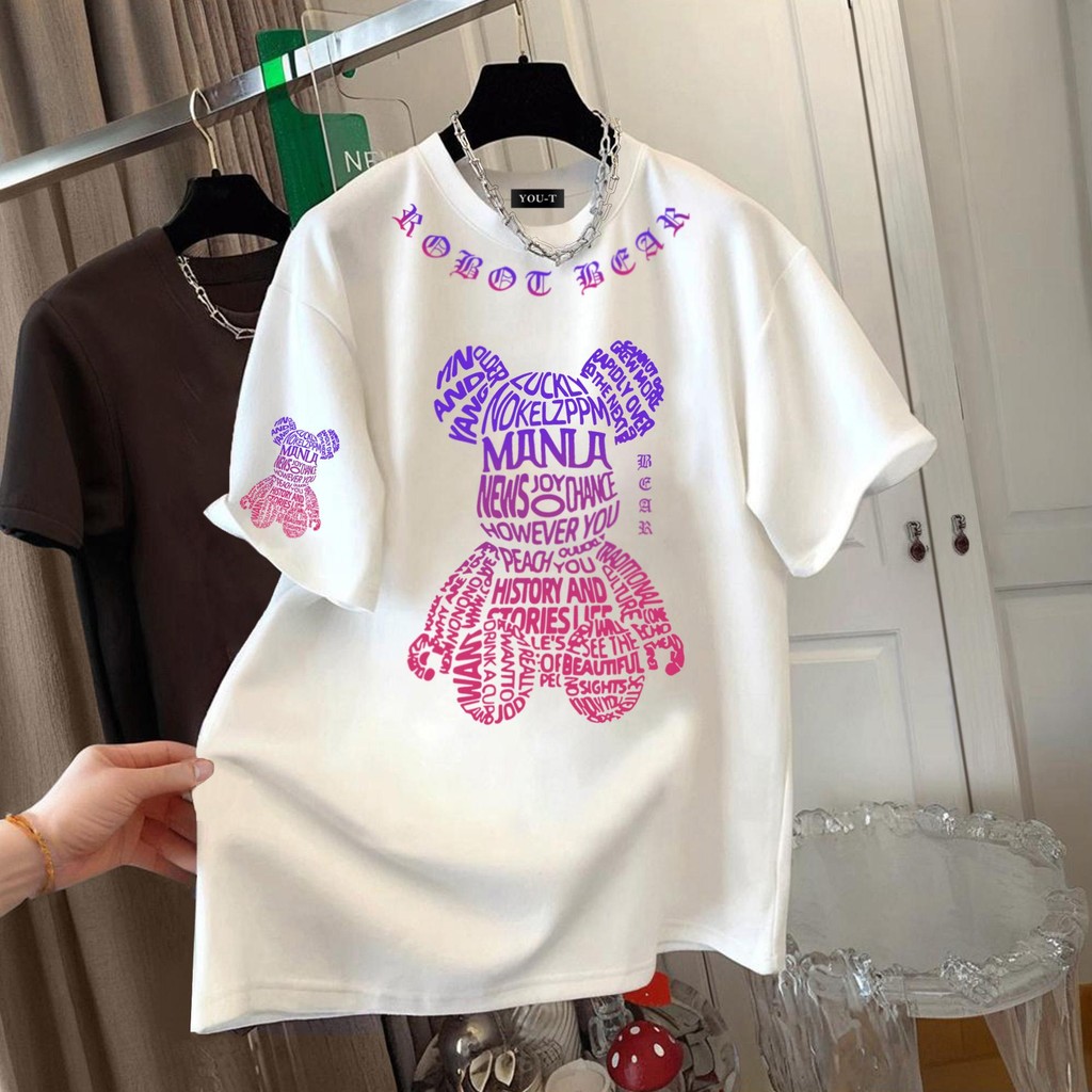 Y-T🐻เสื้อยืด oversize ผ้าฝ้าย100% ลาย "ROBOC BEAR" เสื้อยืดชาย สกรีนลาย สวมใส่สบาย ไม่หดตัว แฟชั่น เสื้อเท่ๆ แนวสตรีท