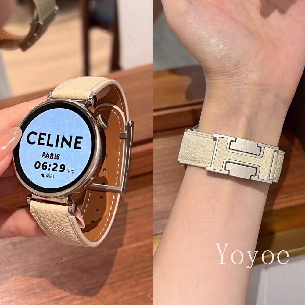 18 มม.20 มม.22 มม.หรูหราสําหรับ Samsung Galaxy Watch 7 FE 6 4 Classic 3 5 5 Pro 40 44 มม.สร้อยข้อมือหนังไม่มีนาฬิกา