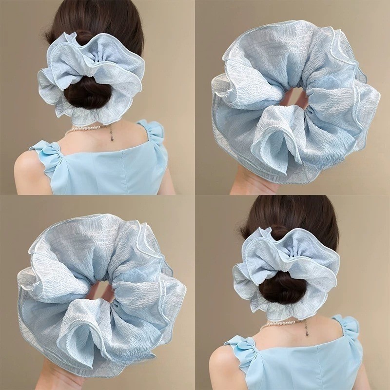 Big Scrunchie แฟชั่นเกาหลีสวยเรียบง่ายอเนกประสงค์ขนาดใหญ่ริ้วรอยผม Tie ลําไส้ผม Band อุปกรณ์เสริมผม