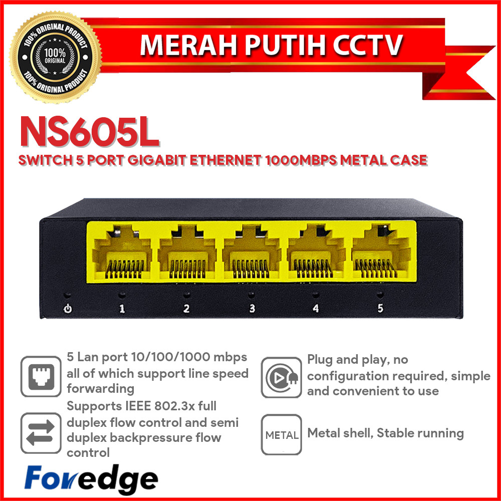 FOREDGE NS605L SWITCH 5 PORT GIGABIT ETHERNET 1000MBPS METAL CASE