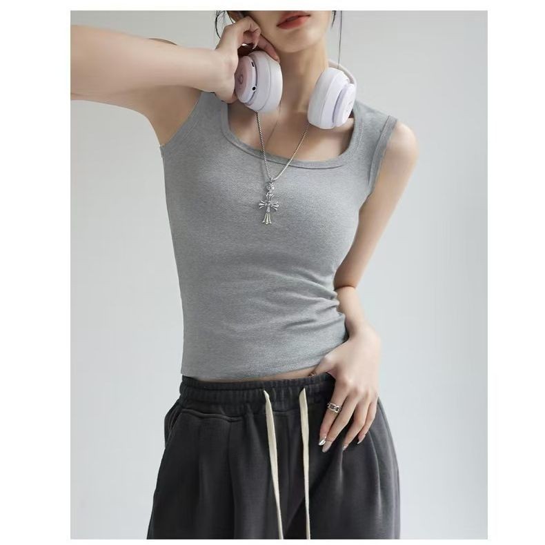 新款美式宽松带吊带背心女夏季ฤดูใบไม้ร่วง款 counter乳修身内外穿打底上衣ใหม่กว้างสายคล้องไหล่ เสื้อชั้นในสตรี สําหรับผู้หญิงฤดูร้อนบาง