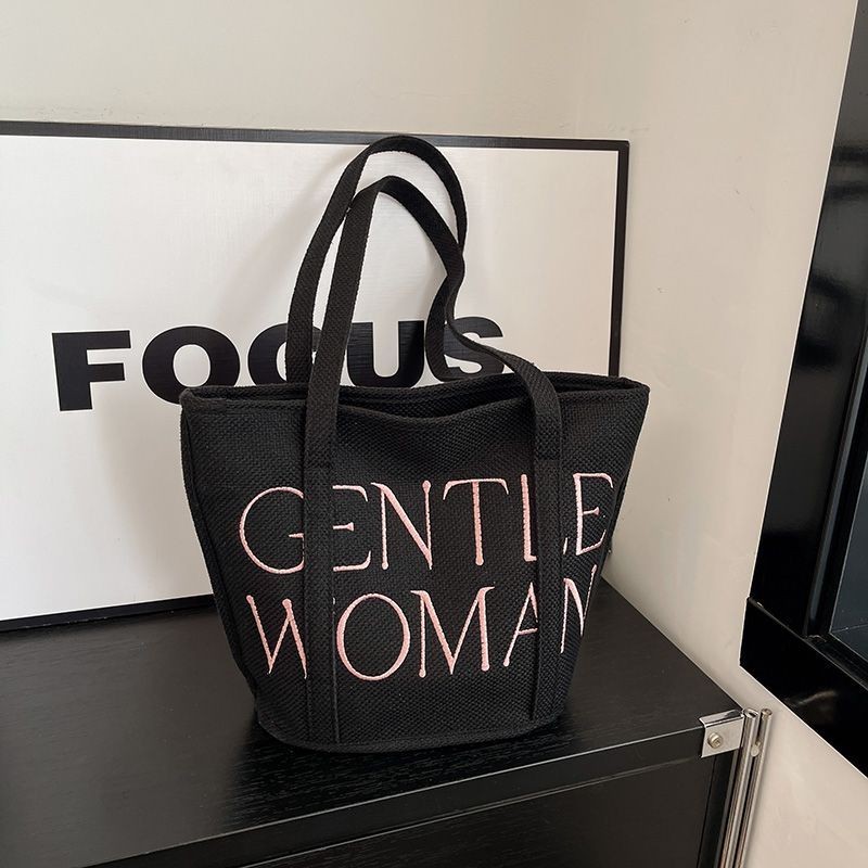 Ins ตัวอักษรเย็บปักถักร้อยผ้าใบกระเป๋าแฟชั่นใหม่ใต้วงแขนกระเป๋าขนาดใหญ่ความจุ Commuter กระเป๋าสะพาย Tote ผู้หญิง ของขวญ ของขวญ