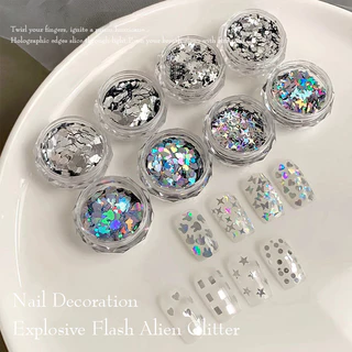 Nail Art สติ๊กเกอร์ติดเล็บเลื่อมตกแต่ง Star Love Heart ผีเสื้อเลเซอร์เงินเงาชนิดบรรจุกล่อง KOUDAN