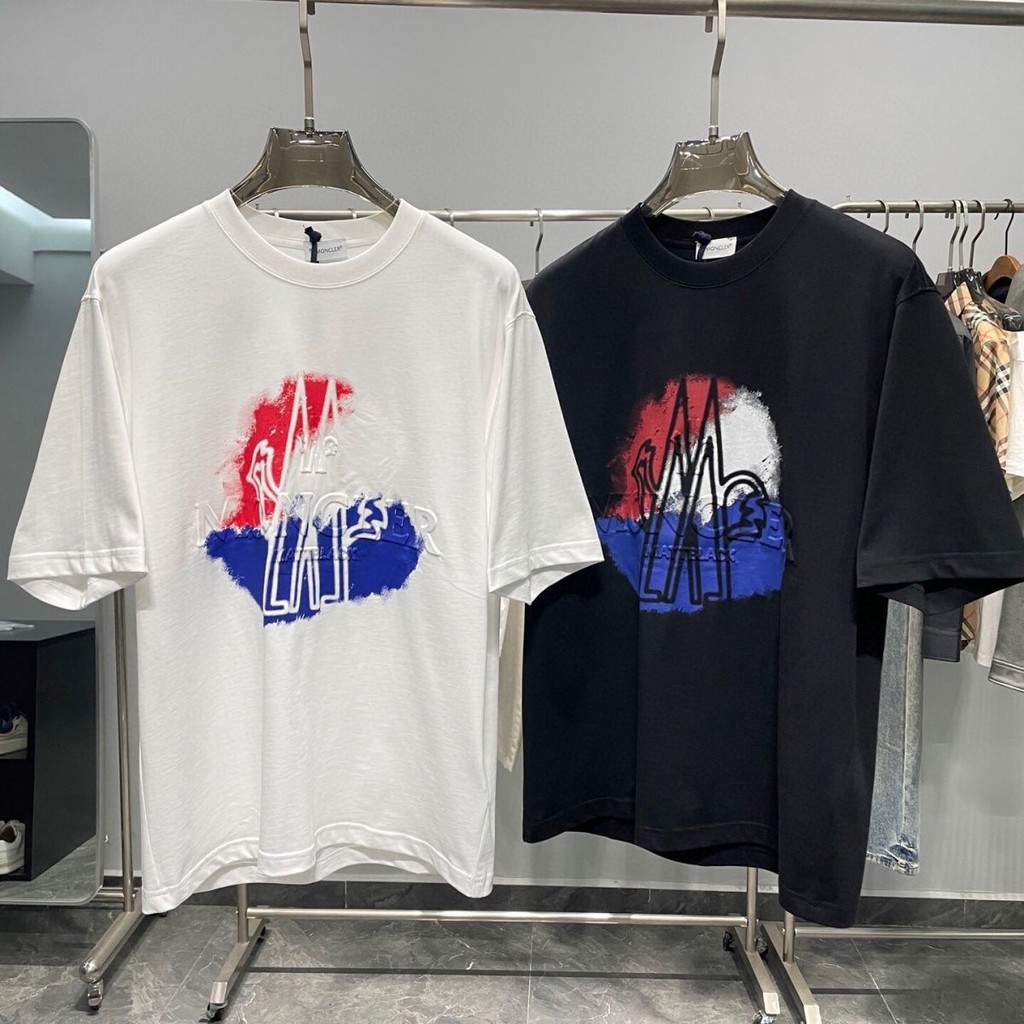 Monc * ers พิมพ์แขนสั้นสำหรับผู้ชายและผู้หญิง สไตล์ใหม่ All-Match หลวมรอบคอสบายๆ