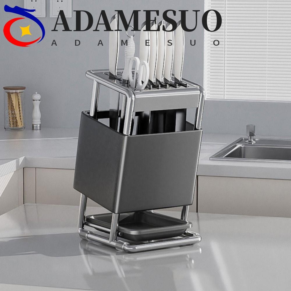 อดัมซูโอะ ที่ใส่มีดสแตนเลส,ที่ใส่มีดเคาน์เตอร์กันลื่นประหยัดพื้นที่,เครื่องครัวถังตะเกียบความจุขนาดใหญ่ที่มั่นคงทันสมั