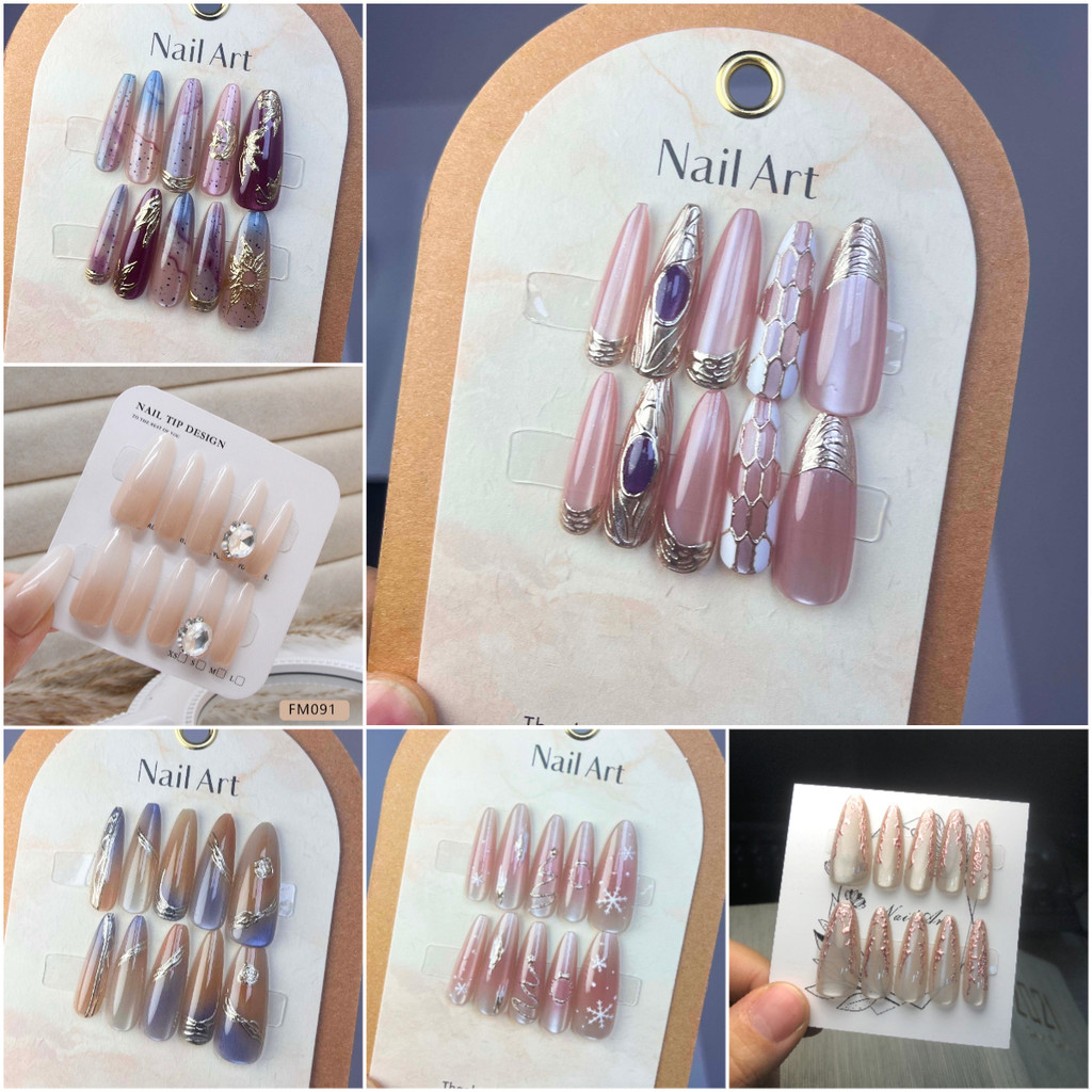 เล็บปลอมรูปอัลมอนด์ยาว 10 ชิ้น/เซ็ตเล็บปลอมพร้อมกาวกันน้ํา Cat Eye