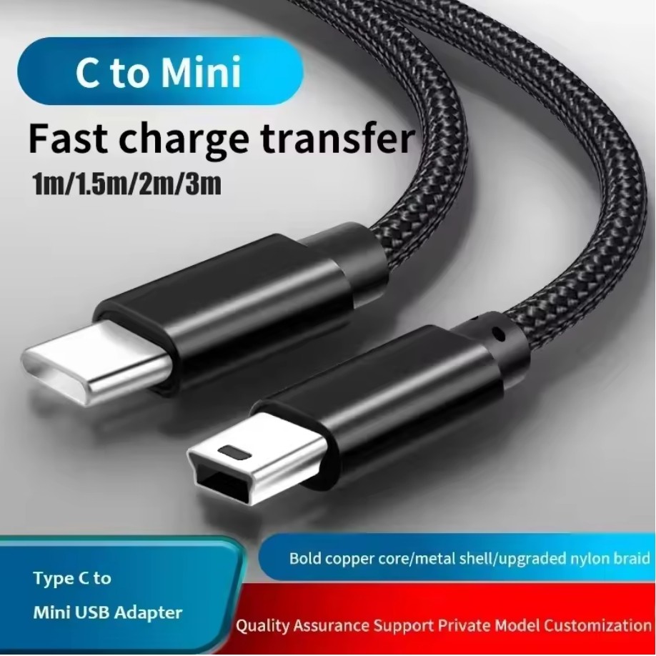 สาย USB C ถึง Mini USB ถัก USB-C ถึง Mini-USB 5 พิน OTG ชาร์จ Sync ข้อมูลสายสําหรับ GPS Mp4/3 กล้อง 