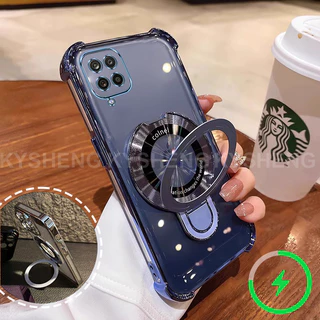 SAMSUNG สําหรับSamsung A12 M12 A22 4G 5G M22 M23 4Gเคสโทรศัพท์ใหม่แม่เหล็กชาร์จวงเล็บสี่มุมAnti Dropโปร่งใสSoft shell 001