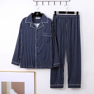 HillsayN ชุดนอนผู้ชายผ้าฝ้ายแขนยาวใหม่พลัสไซส์ High-End Home Wear