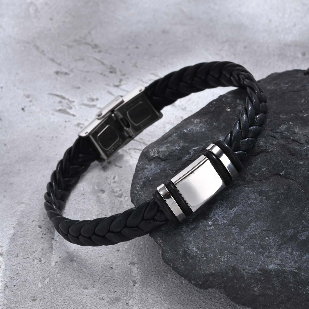 Vnox สร้อยข้อมือส่วนบุคคลสำหรับชาย กำหนดเองชื่อ braid หนังแกะสลักรูปแบบของขวัญ - รูปที่ 6