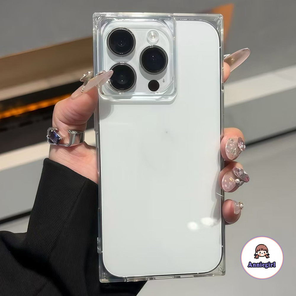 Simple Square กรอบโปร่งใสเคสโทรศัพท์สําหรับ IPhone 11 17 16 14 15 Pro Max 12 13 ProMax Anti-yellowing กันกระแทก Soft TPU โทรศัพท์ปกหลัง