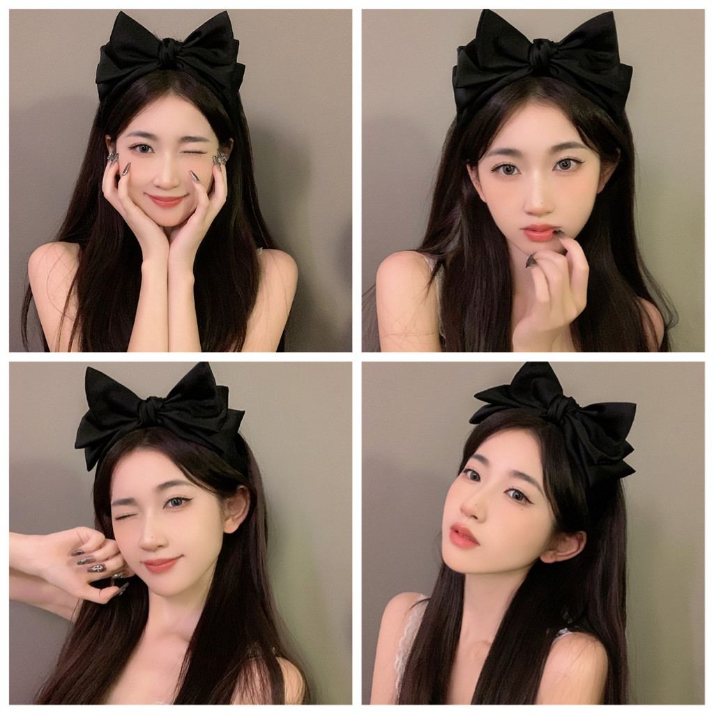 ที่คาดผมโบว์ขนาดใหญ่สีดําสไตล์ฤดูใบไม้ผลิสําหรับผู้หญิงที่มีหัวกะโหลกสูงและแสดงด้านบนหน้าเล็กที่คาดผมที่มีชื่อเสียงอินเท