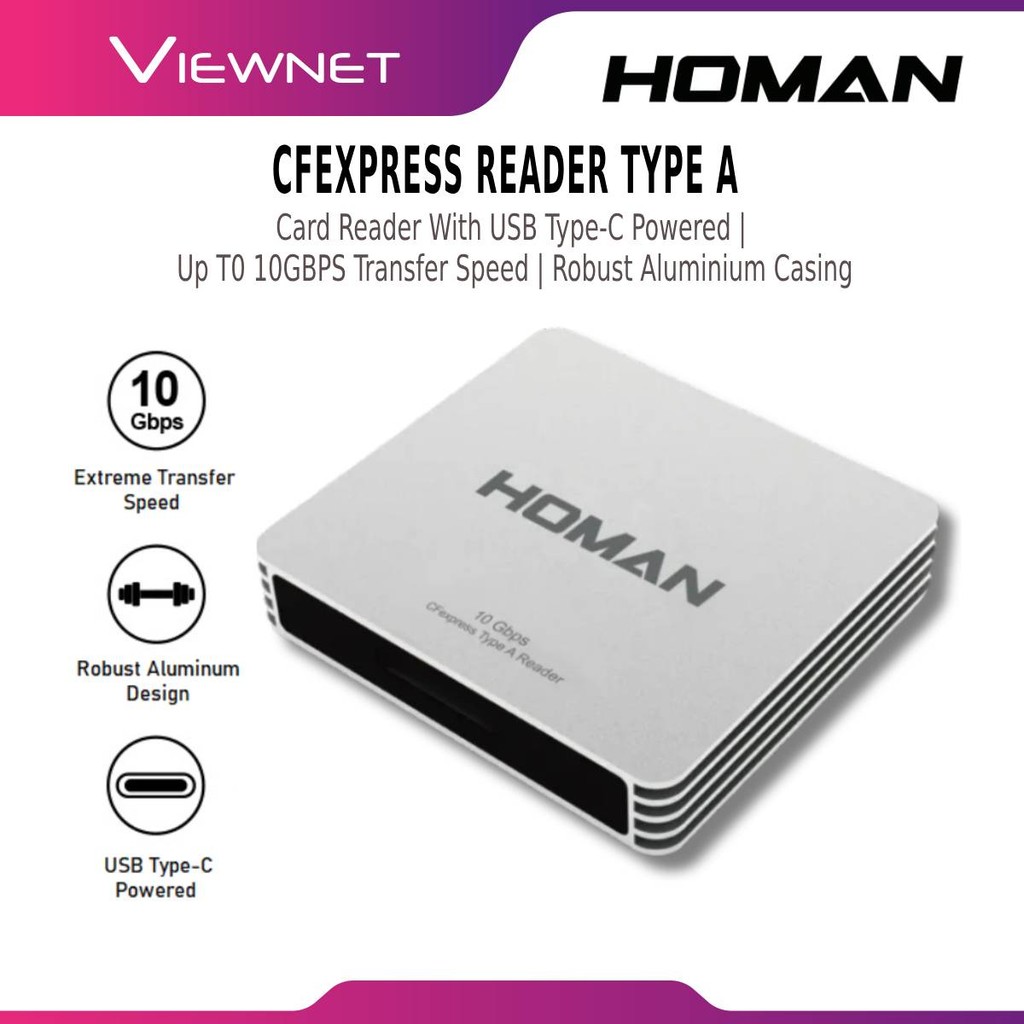 HOMAN CFEXPRESS READER TYPE A CARD READER พร้อมพลัง USB TYPE-C สูงสุด 10GBPS TRANSFER SPEED& ROBUST 
