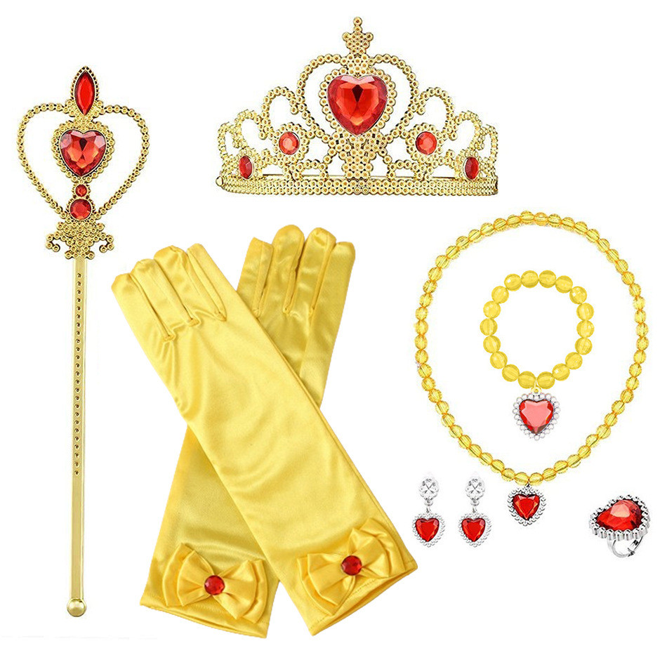 7PCS มงกุฎเจ้าหญิง สร้อยคอไข่มุก  ชุดไม้กายสิทธิ์ถุงมือ ที่คาดผมเจ้าหญิง กิ๊บเจ้าหญิง เอลซ่า