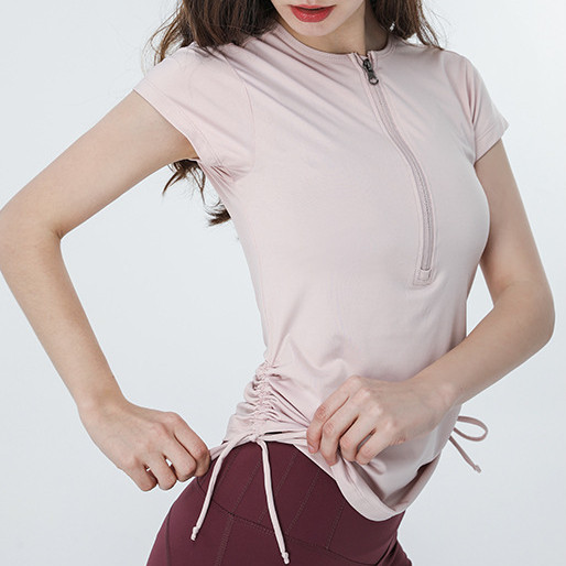 AirActive Leisure Casual Yoga Sports T-shirt Short Sleeves Zip And Side Drawstrings Moisture-wicking - รูปที่ 3