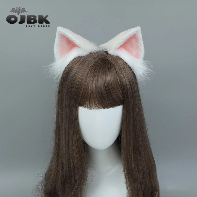 OJ Anime Fox Ear Cosplay Kawaii Ears Handwork Head Band Lolita White Pink Headpiece Animal Ears Fox 