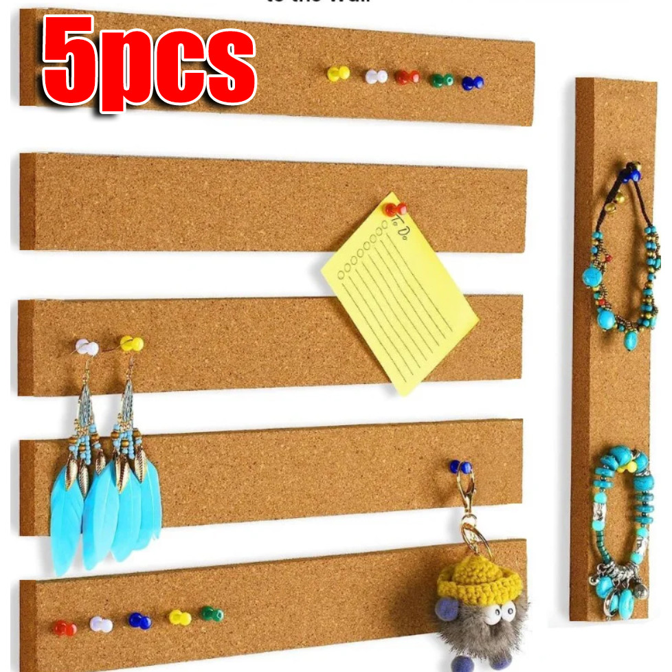 Self-Adhesive Cork Board แถบ 50 Thumbtacks, ไม่มีเครื่องมือติดตั้ง Wall Organizer สําหรับ Home Office/Classroom, 30×5 ซม. Cork Bulletin Board (1/3/5 ชิ้น)