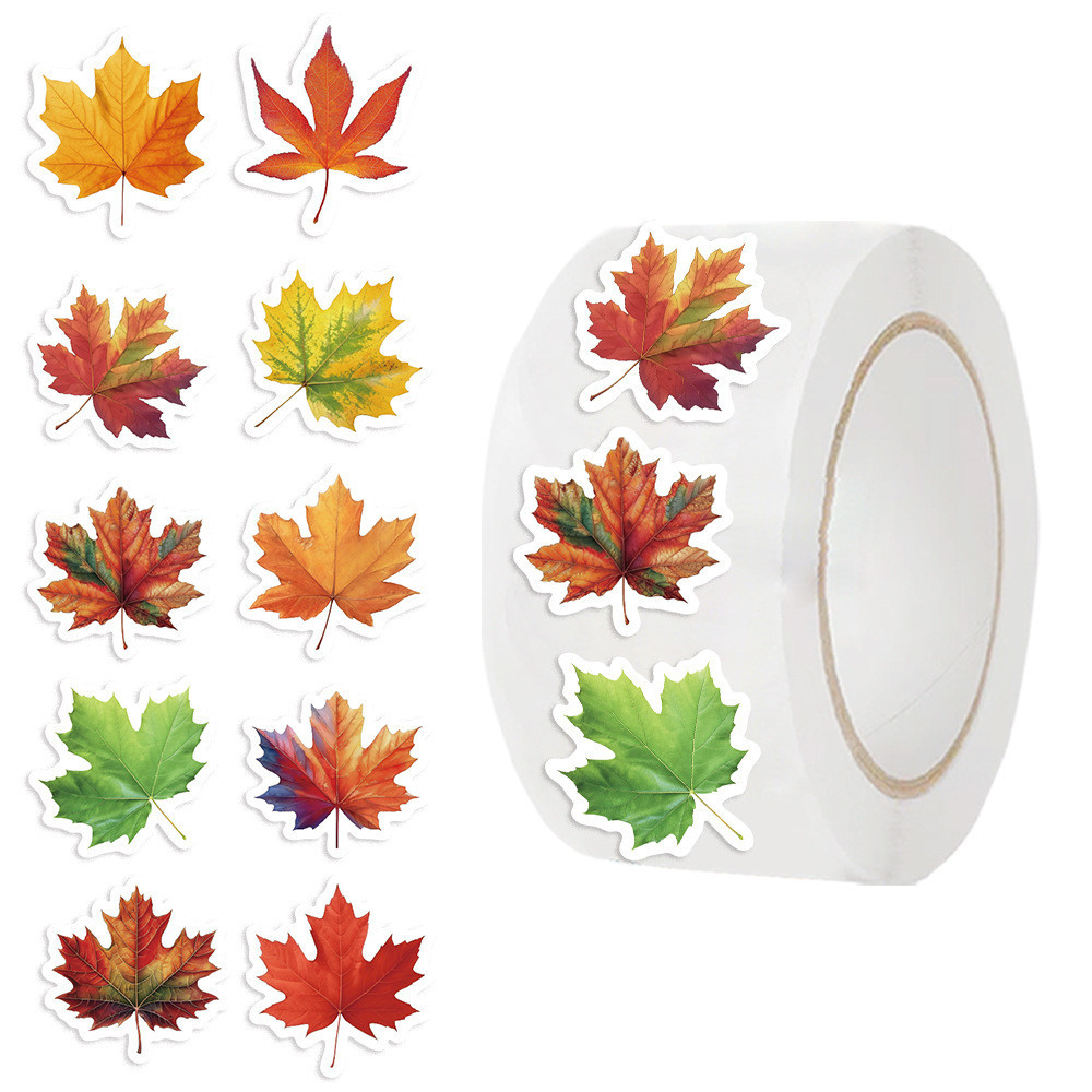 Maple Leaf Journal Tape Roll (500 ชิ้น) - สติ๊กเกอร์ตกแต่งซองจดหมาย - การ์ตูนน่ารักและอินเทรนด์