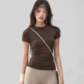 Fit.HER Athletic แขนสั้นแห้งเร็ว เสื้อยืดโยคะระบายอากาศ สำหรับวิ่ง พิลาทิส และชุดฝึกซ้อม