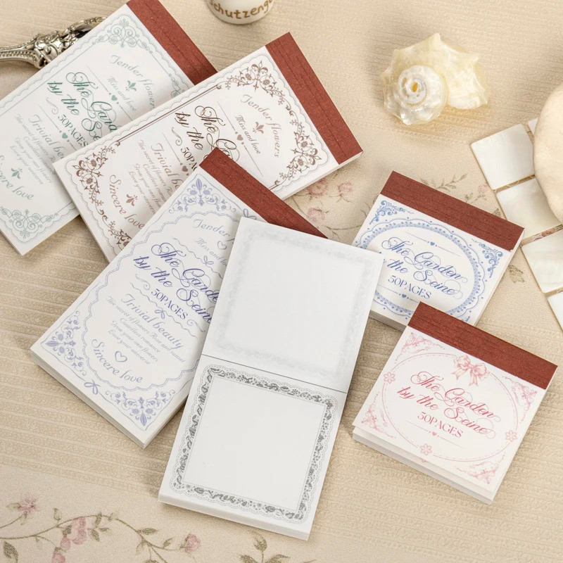 Journal GO 50 แผ่นสวนโดย Seine Vintage ดอกไม้ Border Memo Pad Creative DIY Journal วัสดุ Collage เครื่องเขียนหมายเหตุ