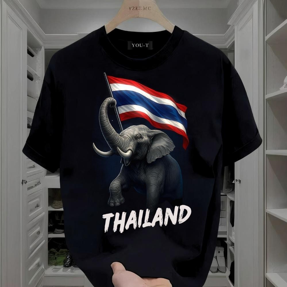Y-T[COD]⚡ เสื้อยืดแขนสั้น เสื้อยืดชาย พิมพ์ลาย "THAILAND" ผ้าฝ้าย 100% คอกลม สวมใส่สบาย OVERSIZE ผ้านิ่ม แนวสตรีท