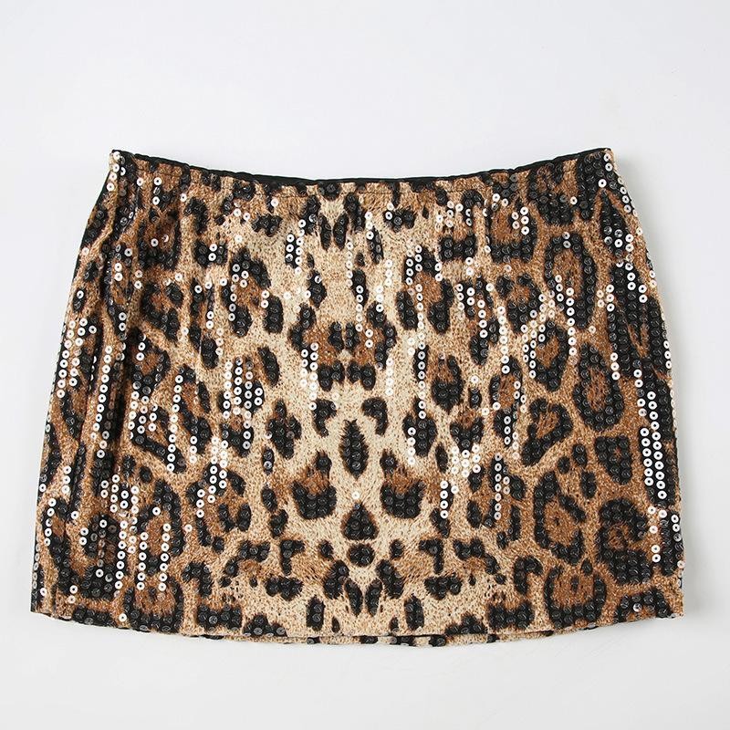 Sosexy【พร้อมส่ง】กระโปรงลายเสือ ดีเทลปักเลื่อม มีSizeให้เลือก SML แฟชั่น2025(25284)