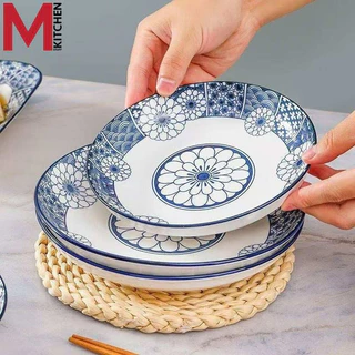 M KITCHEN จาน ชาม ถ้วย เซรามิค ลายคราม เข้าไมโครเวฟได้ (A3)
