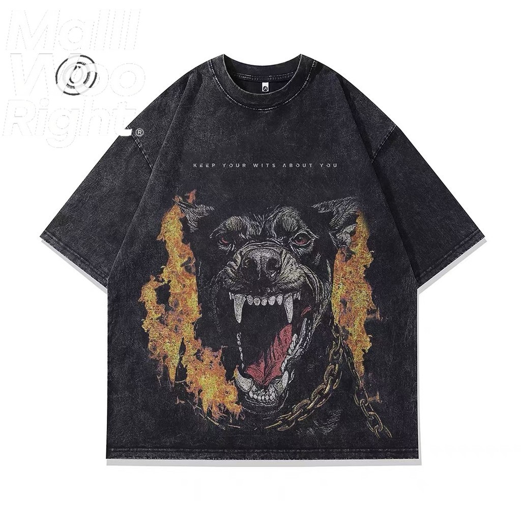 (จัดส่งตลอด 24 ชั่วโมง)Woo Rig  เสื้อยืด ย้อนยุคอเมริกันซักเสื้อยืดแนวเก่าชายและหญิงหลวมฮิปฮอปสตรีทคู่แขนสั้นท็อปส์ซู