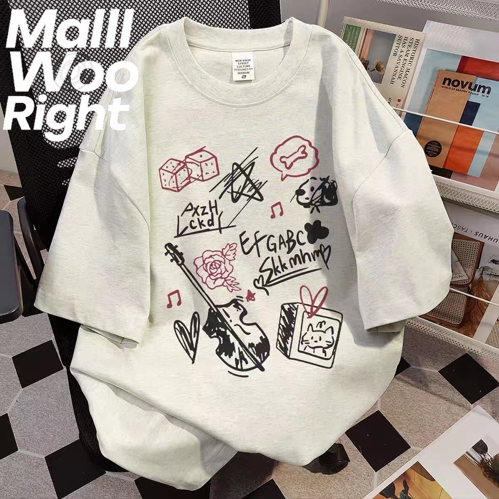 (จัดส่งตลอด 24 ชั่วโมง)HY ส่งของทุกวันเสื้อยืดไซส์ใหญ่ เสื้อยืด  ใส่สบายๆ น่ารัก สไตล์เกาหลี แขนสั้นการ์ตูน oversize