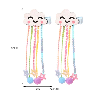 Kids Hair Pins Clouds Smiley Sequins Tassels Ribbon เครื่องประดับผมกันลื่น