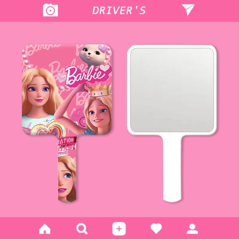 กระจกจับตุ๊กตาบาร์บี้สีชมพูกระจกแต่งหน้าแบบพกพาในกระเป๋ากระจกมือถือกระจกแบบพกพาหอพักหญิง อิน - รูปที่ 4