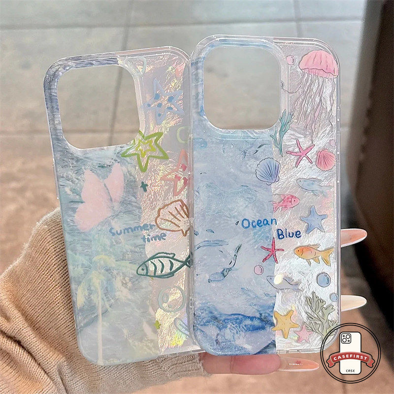 การ์ตูนปลาทะเลเปลือกหอยลายผีเสื้อชวนฝัน เคส OPPO A38 A31 A58 A3s A1K A98 A15 A16K A57 A60 A78 A9 A17 Reno 6 10 8T