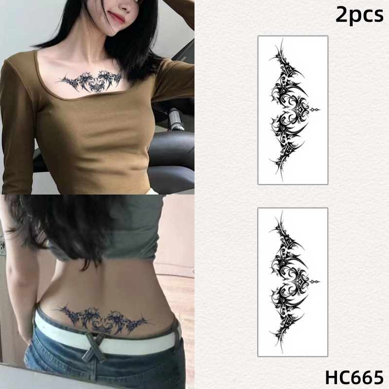 สีดําเพชรรูปแบบสักสาวเซ็กซี่กระดูกไหปลาร้าพืชสักสติกเกอร์รอยสักกันน้ํายาวนาน15วันสติกเกอร์ผิวชั่วคราวสักปลอม - รูปที่ 7