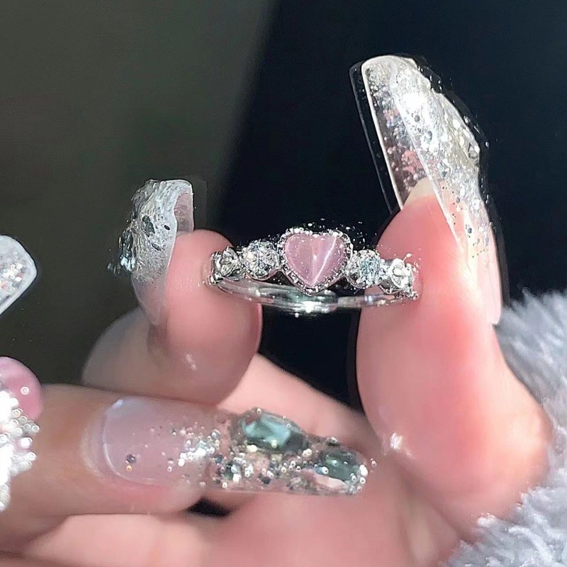 แหวนรักสีชมพูเกาหลีสําหรับผู้หญิงแหวนนิ้วชี้ปรับได้ของขวัญวันแม่และของขวัญวันวาเลนไทน์