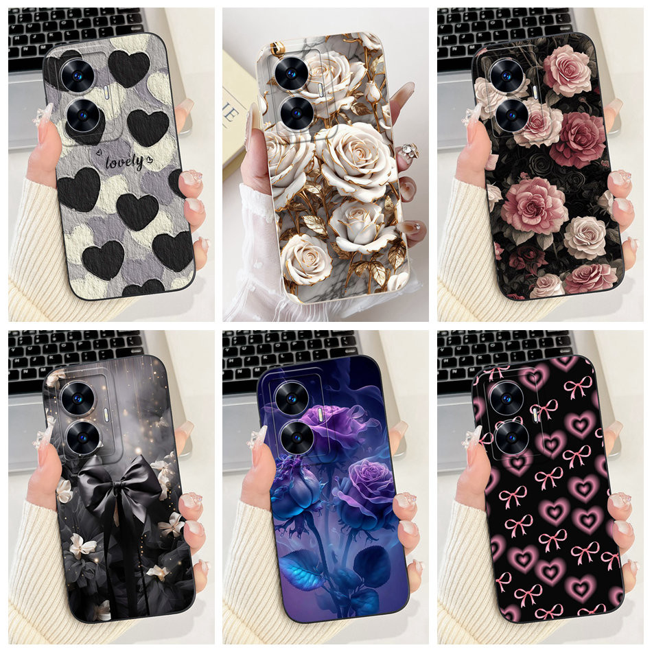 สําหรับRealme C55 RMX3710 โบว์ที่สวยงามRoseภาพวาดเคสโทรศัพท์RealmeC55 4Gเลนส์ป้องกันกรณีซิลิโคนอ่อนนุ่ม