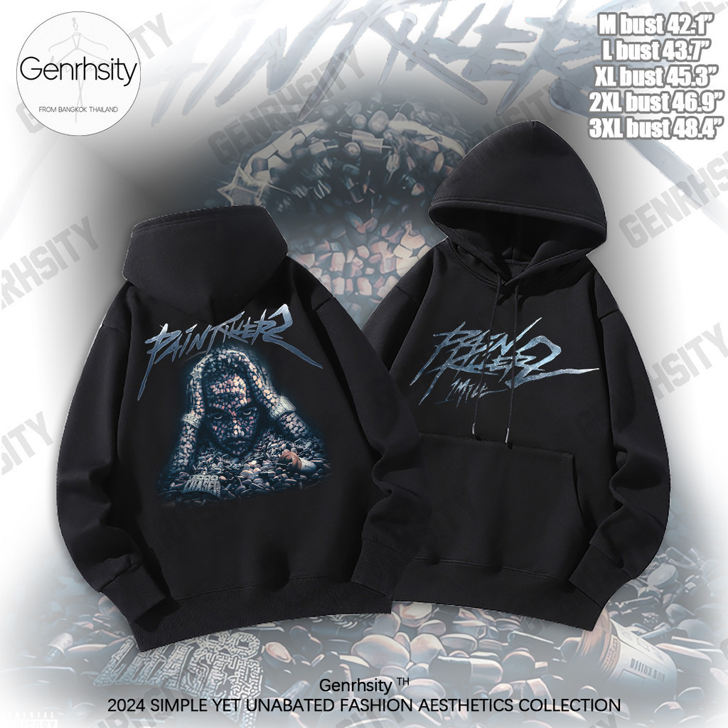 เสื้อฮู้ด 1mill Graphic Unisex Painkiller 2 ฮู้ดแขนยาว Cotton Fashion Hoodie Y2k M-3xlS-5XL