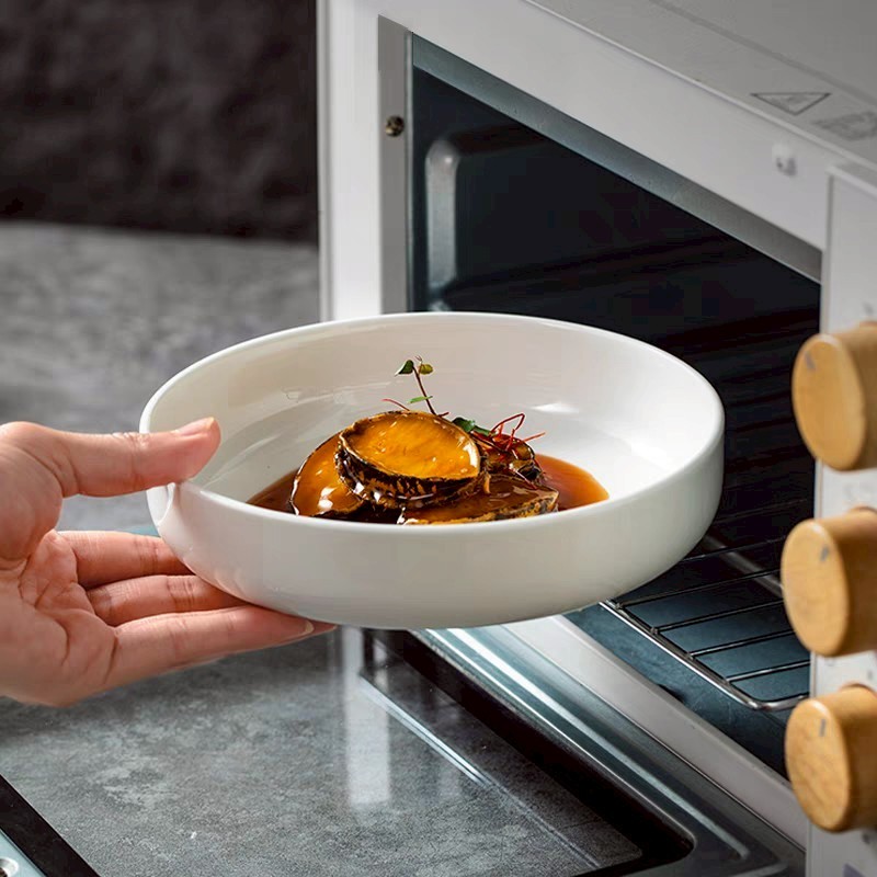 จานขอบสูง จานเซรามิกสีขาว เนื้อหนา สามารถเข้าไมโครเวฟได้ ขนาด 8นิ้ว - รูปที่ 4